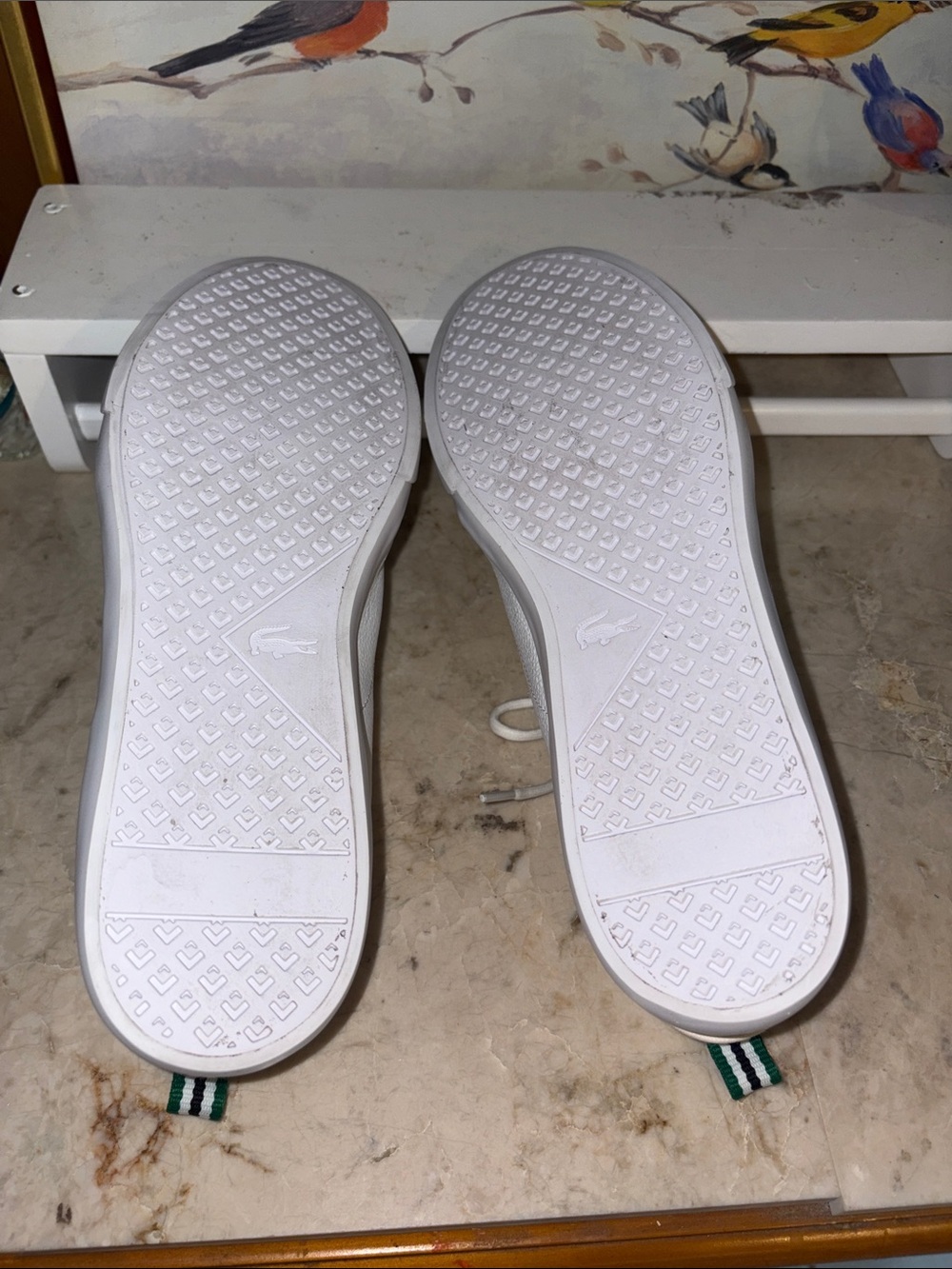 Lacoste Men's White Low-Top Leather Sneakers with Green Heel Tabs - Picture 5 of 6
